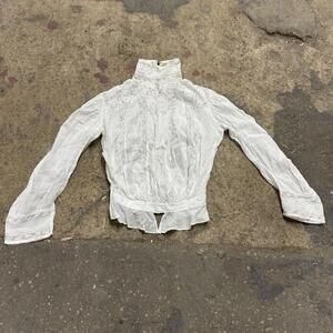 Antique Edwardian White Lace High-Neck Blouse Bodice Top